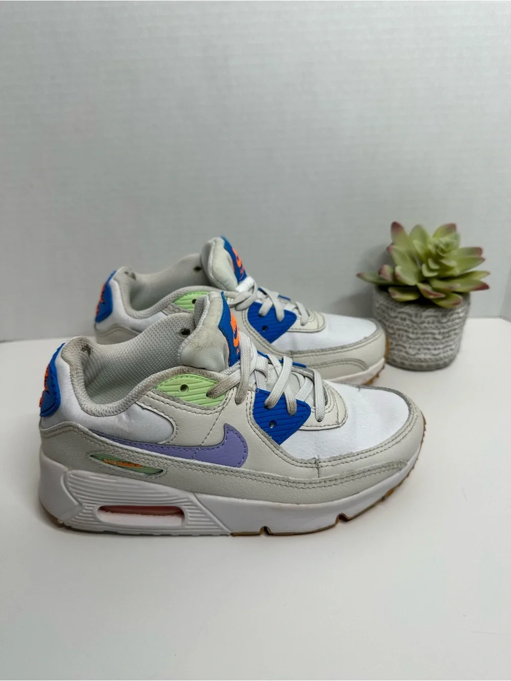 Nike Kids Air Max Sneakers - White with Blue, Green & Orange Accents